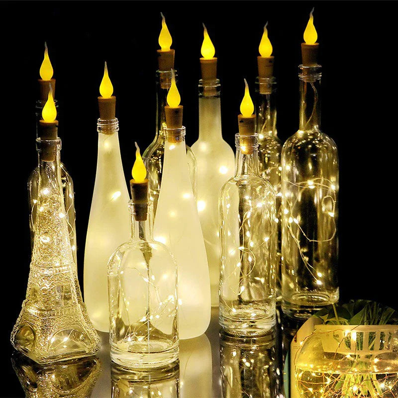 Candle Head Lights Battery Powered Bottle Stopper Lamp Christmas Room Living Room Party Decorative Flame LED Copper Wire Lights