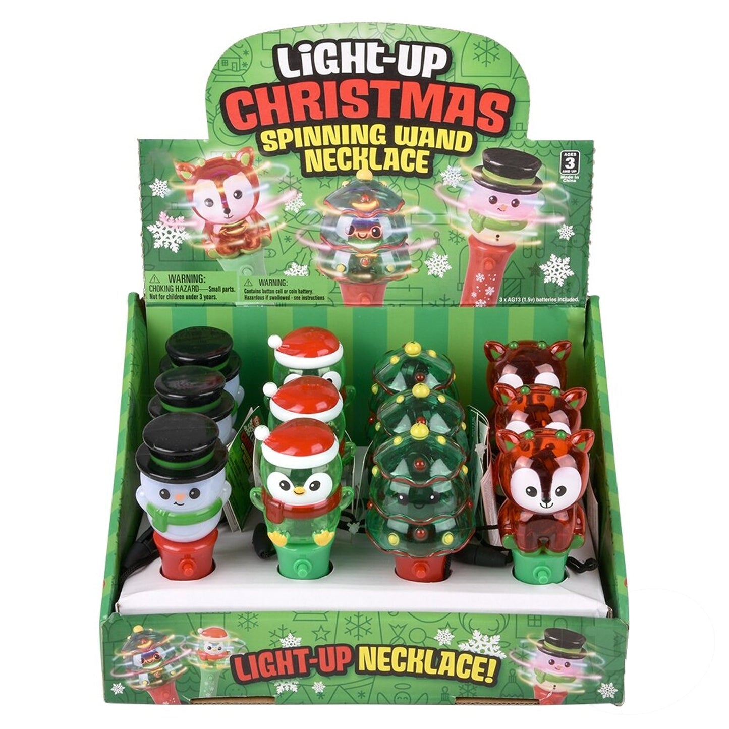 Christmas Themed Light Up Mini Spinning Wand Necklaces