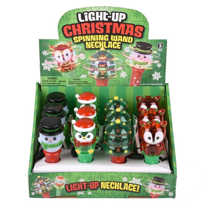 Christmas Themed Light Up Mini Spinning Wand Necklaces